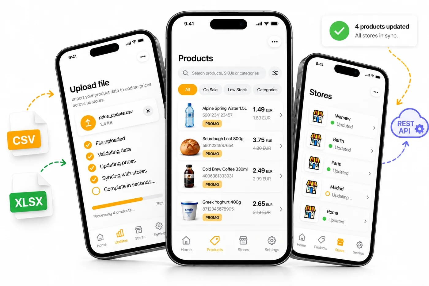 eslana app screen importing a product file with prices