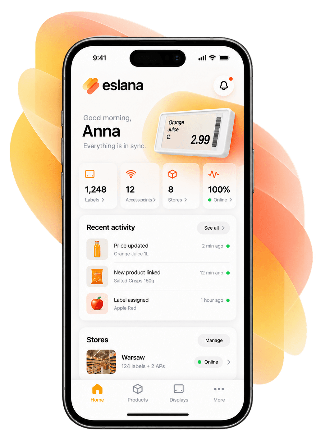 The eslana app showing a product with its shelf price on a phone